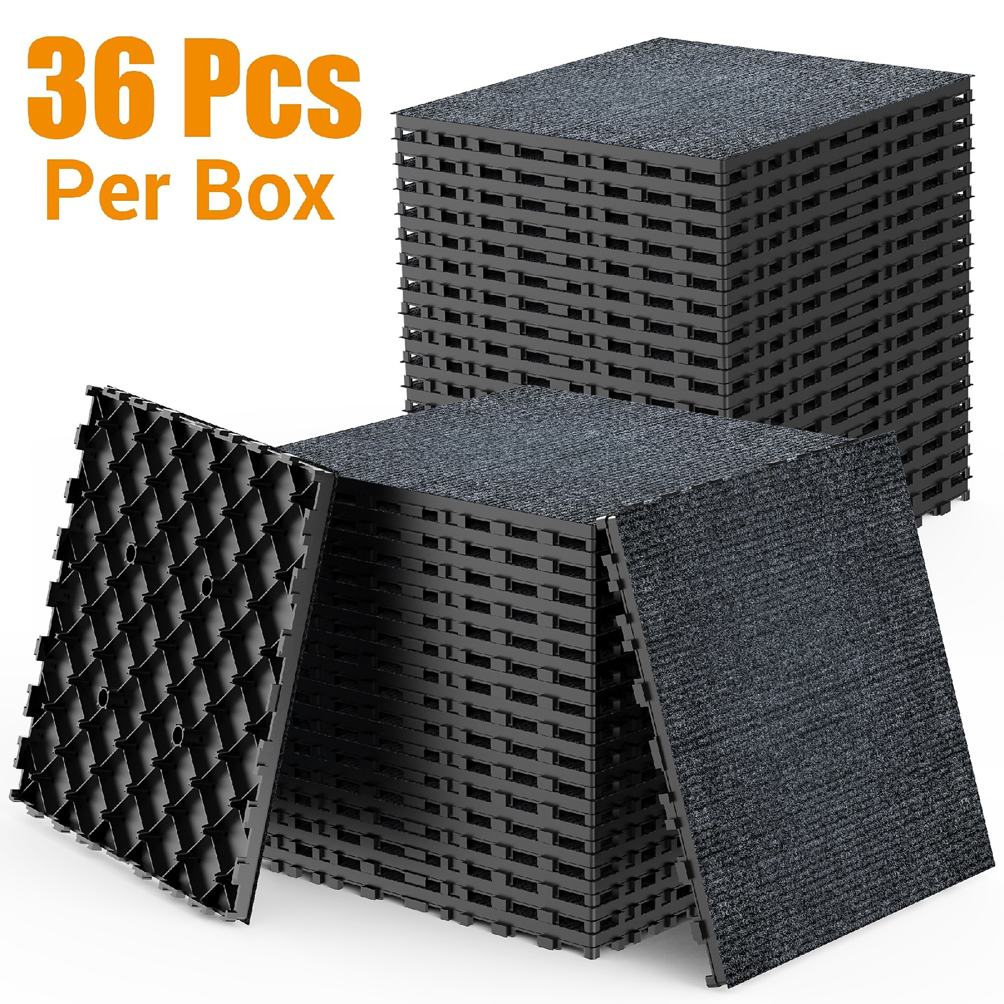 BlackTeck Quick Deck Interlocking PVC Plastic Deck Tile — 1ft. x 1ft., 36 Sq. Ft. per Box, Dark Gray, Model# N2-251862